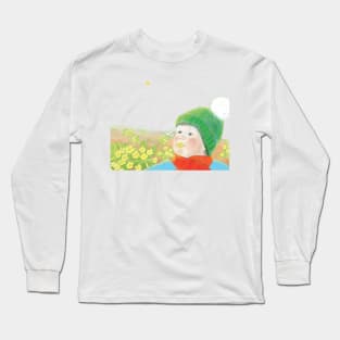 Little boy with primrose flower in mouth Long Sleeve T-Shirt